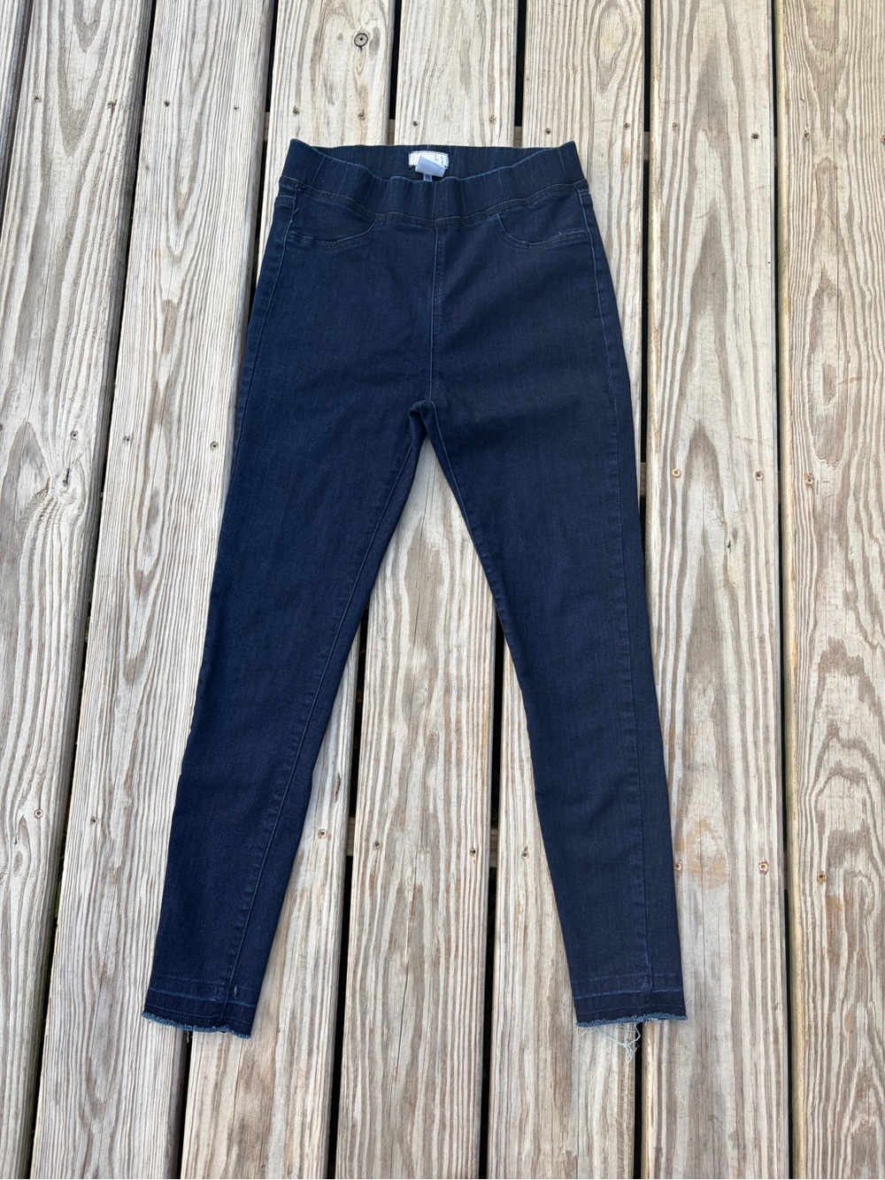 Mud Pie Denim Jeggings Jeans Elastic Waist Frayed Hem Womens Size M High Rise